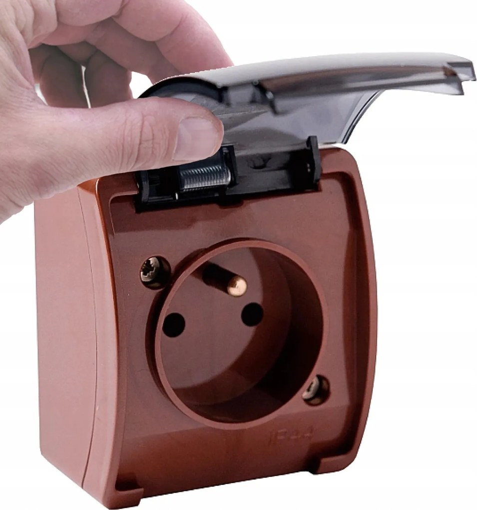 Szimpla Hermetikus Falra szerelhető Aljzat Átlátszó Fedéllel Barna