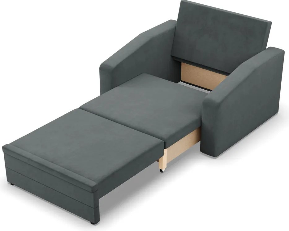 Vertico fekvőfotel, 90 cm széles, bársony, szürke