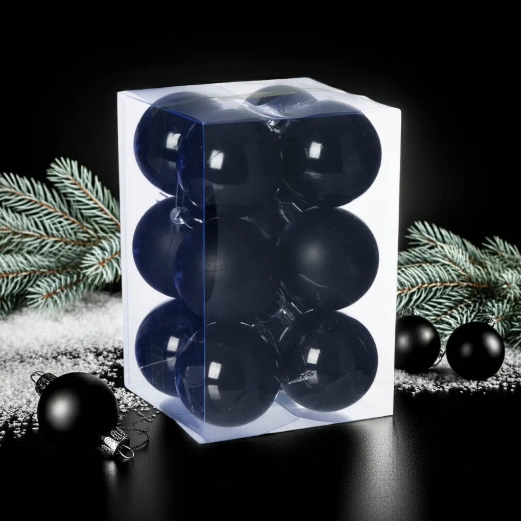Fekete műanyag karácsonyi gömb szett 12x6cm