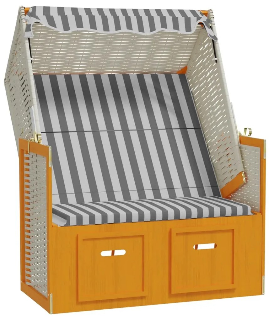 Fehér és szürke polyrattan és tömör fa strandszék tetővel