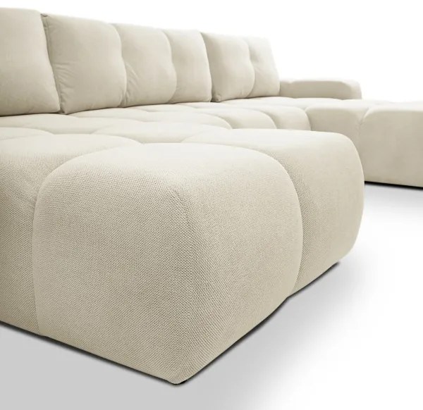 ALMADA U alakú kárpitozott ülőgarnitúra, ággyá alakítható, tárolóhellyel, bézs