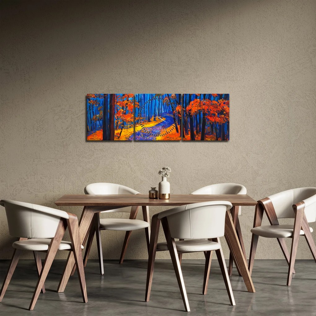 Egy őszi erdő képe (órával) (90x30 cm)