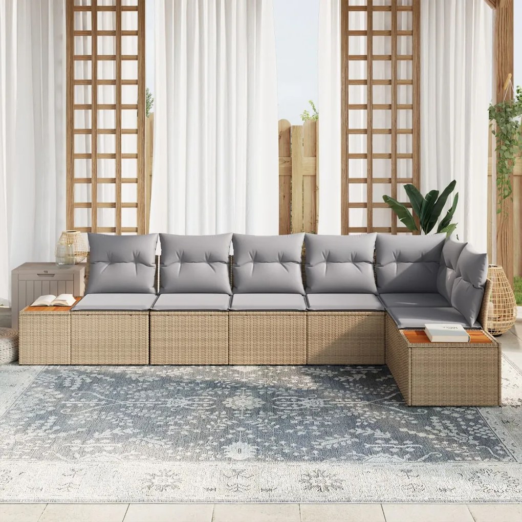 6 darabos kerti kanapé szett párnákkal, bézs poli rattan acacia