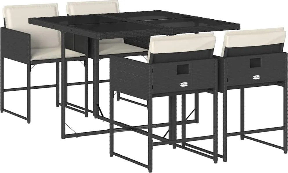 vidaXL 5 részes fekete polyrattan kerti étkezőgarnitúra párnákkal