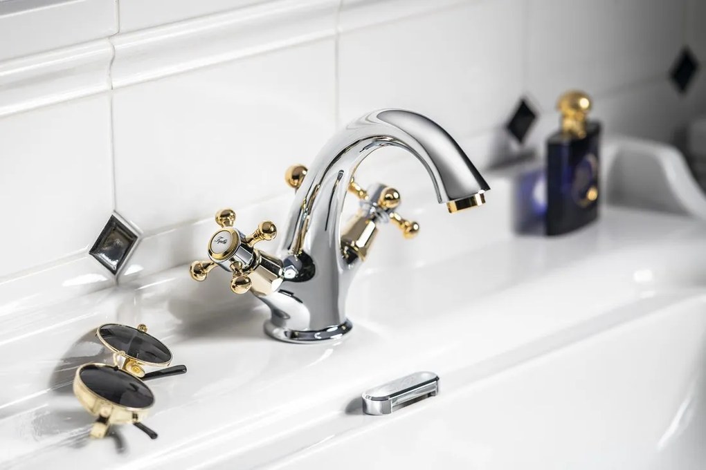 , ANTEA fali csaptelep, felső konzol, króm/arany, 3362