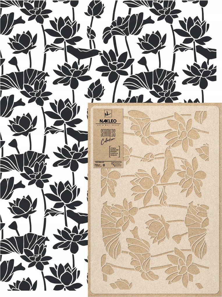 Festősablon Ismételhető Többször felhasználható 59x95cm Tapéta Orient Lótuszvirág