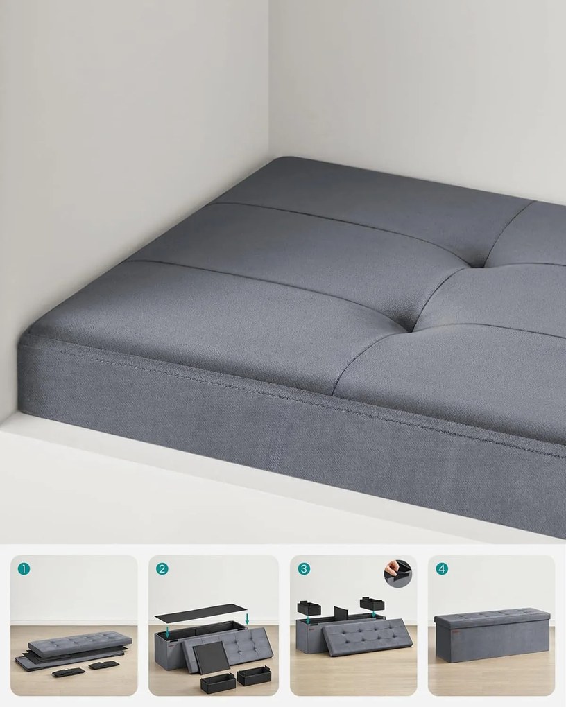 Összecsukható Puff Tárolópad 38 x 110 x 38 cm, 300 kg teherbírás, szürke