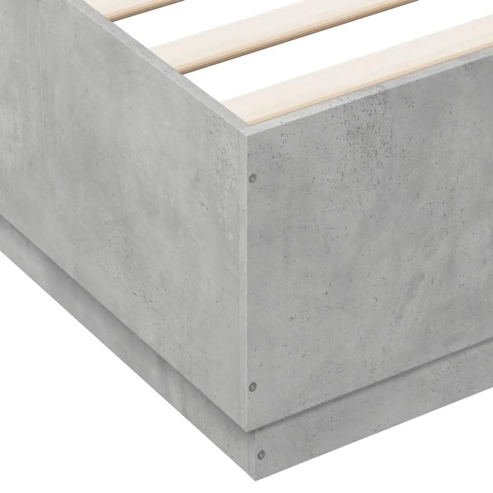 betonszürke szerelt fa ágykeret LED-del 160 x 200 cm