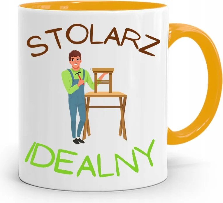 Sárga Bögre Ajándék Asztalosnak Tökéletes Asztalos, fényképes nyomtatással