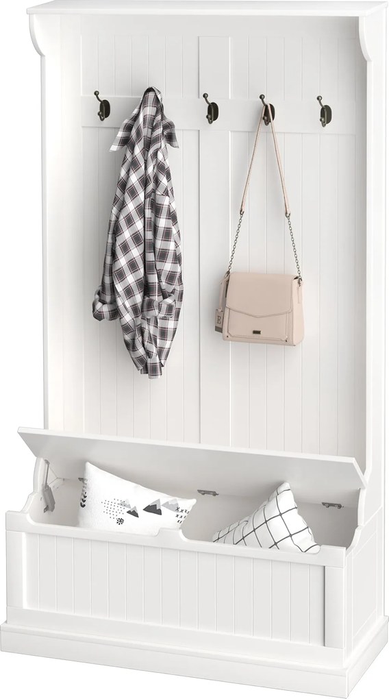 HOMCOM Kabátállvány Cipőtároló Padlófa Előtérhez, 5 Akasztóval és Tárolóhellyel, 96x34x179.7cm, Elefántcsont | Aosom