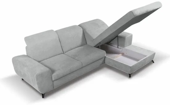 Ággyá nyitható, jobb oldali L-alakú kárpitozott ülőgarnitúra tárolóval ALTA, szürke