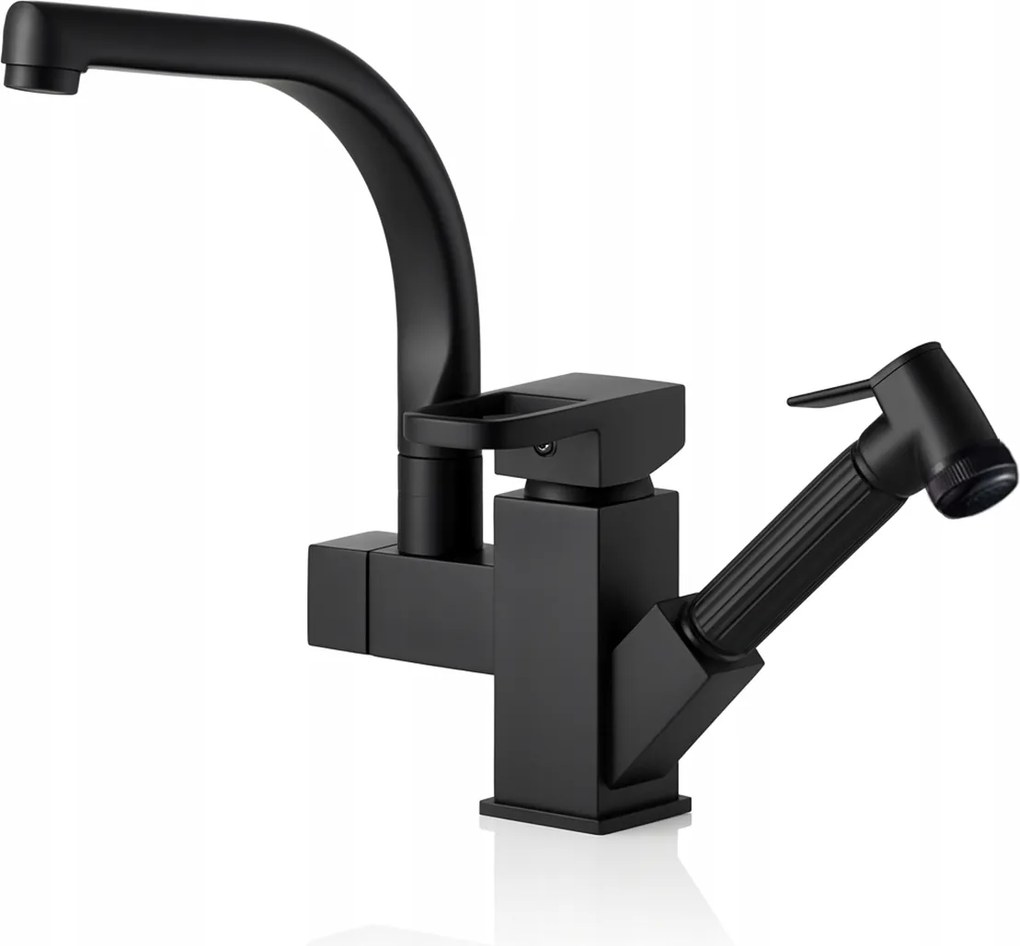 Fekete álló konyhai csaptelep kihúzható kifolyócsővel forgatható bidé csaptelep