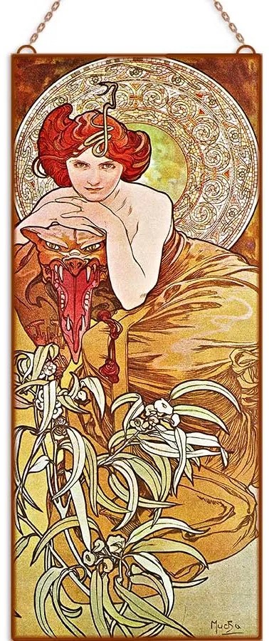 Alfonse Mucha - Ékkövek - Smaragd üvegkép, falikép