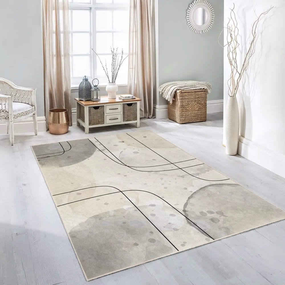 Szürke-krémszínű mosható futószőnyeg 80x200 cm Simple Lines – Mila Home