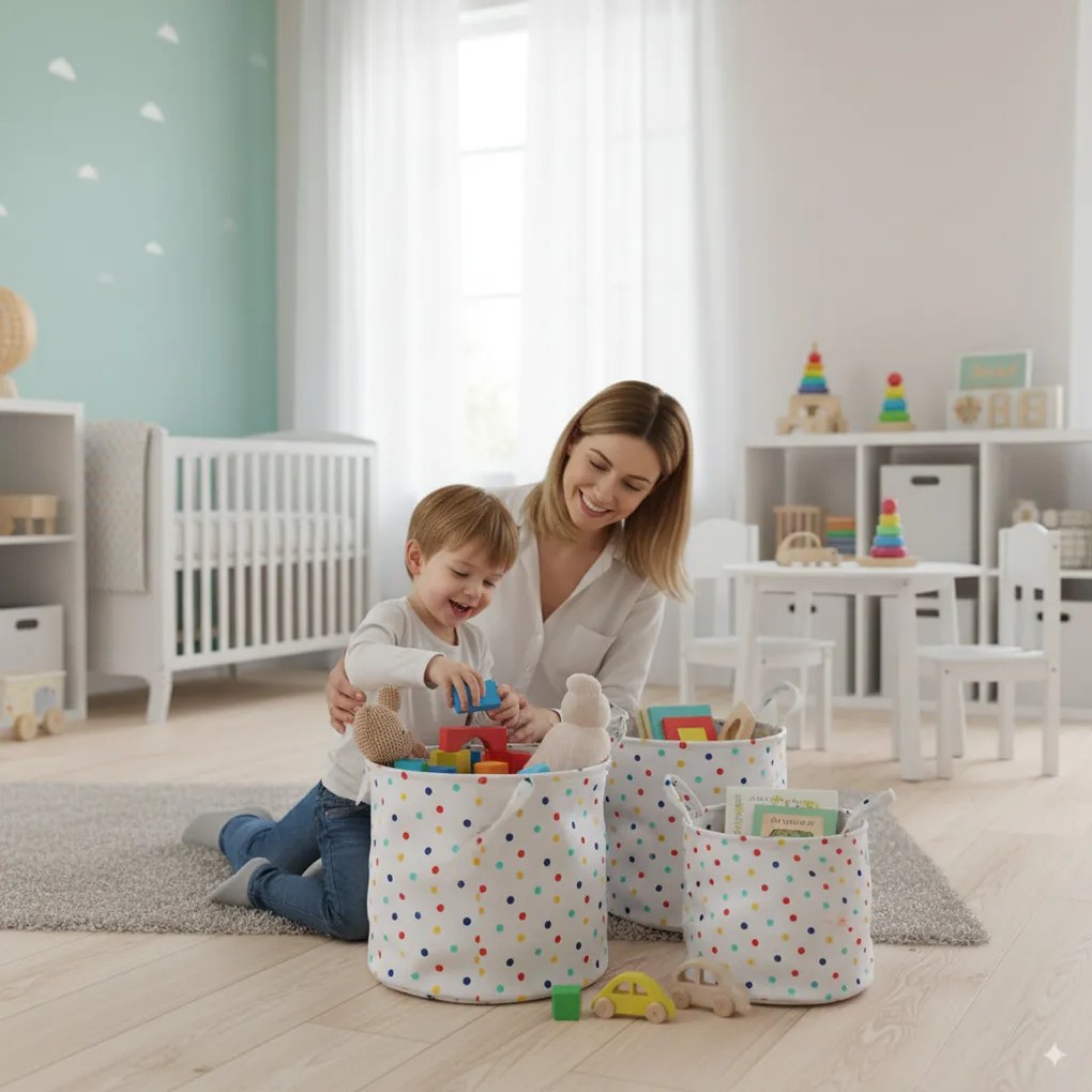 Pöttyös tároló kosár 25 x 30 cm - s méret