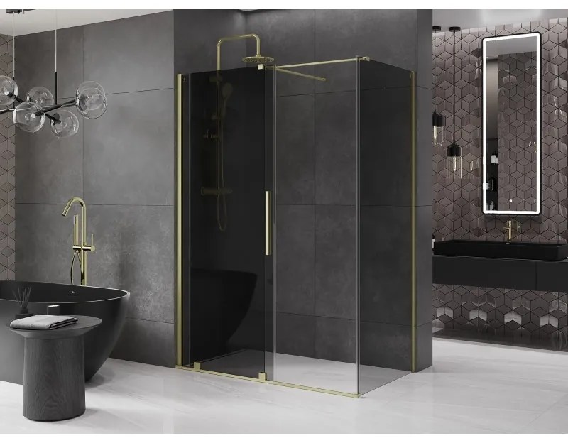 Mexen Velar, tolóajtós zuhanykabin 150 x 70 cm, 8mm szürke üveg, arany matt, 871-150-070-41-55