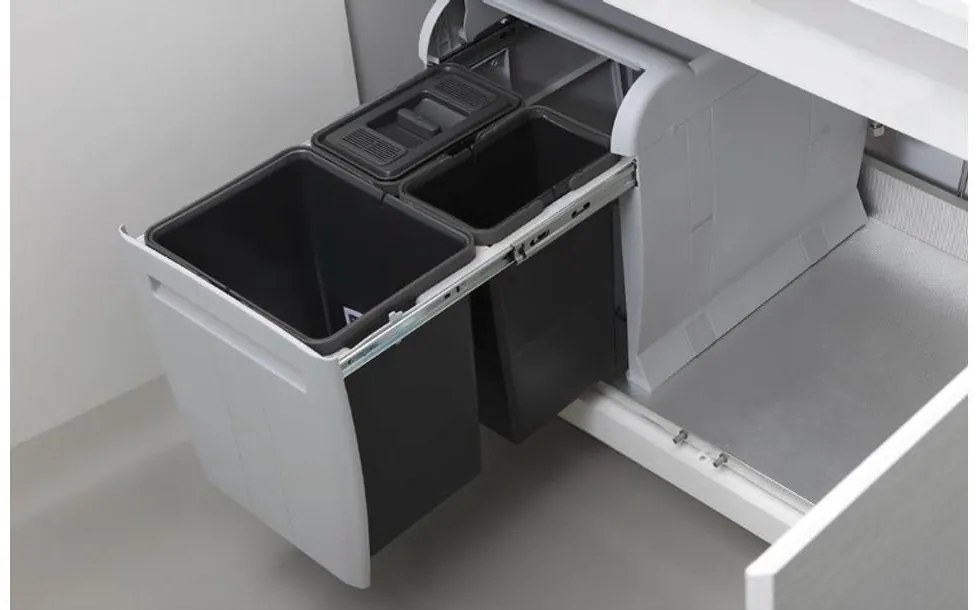 Hulladékgyűjtő Elletipi CITY BOX, szürke – 2 rekeszes, 1 fedéllel, fix tetővel, 2*18L