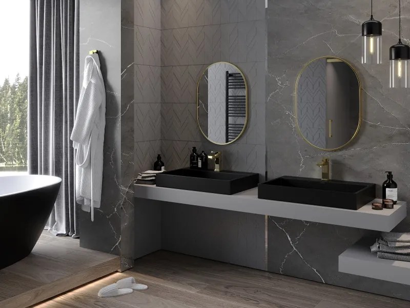 Mexen Loft, ovális fürdőszobai tükör 70 x 50 cm, keret színe arany fényes, 9851-070-050-000-50