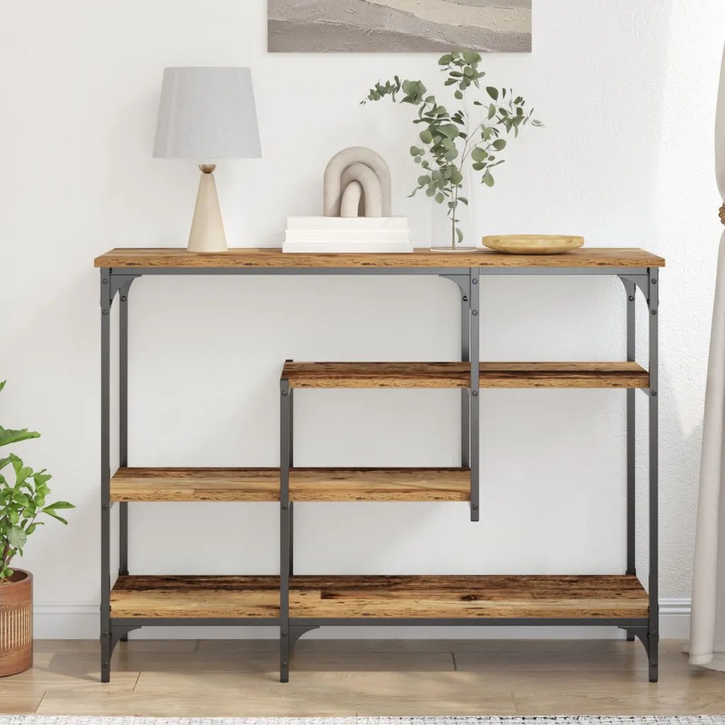 Konzolasztal Régi Fa 100x35x75 cm Mérnöki Fa és Acél