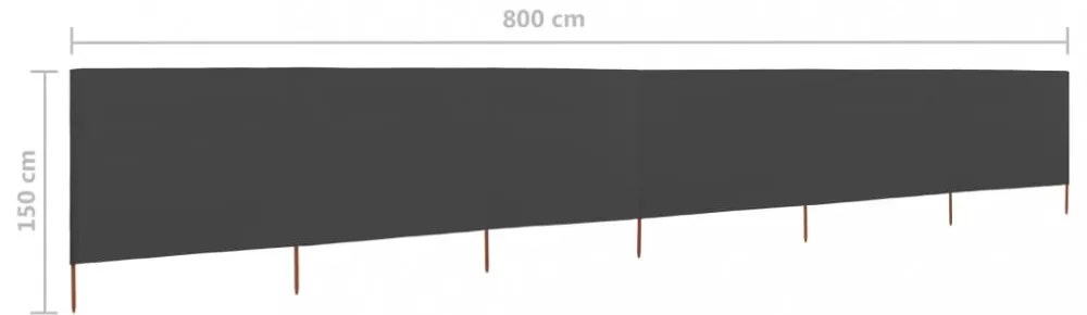 antracitszürke szövet 6-paneles szélfogó 800 x 120 cm