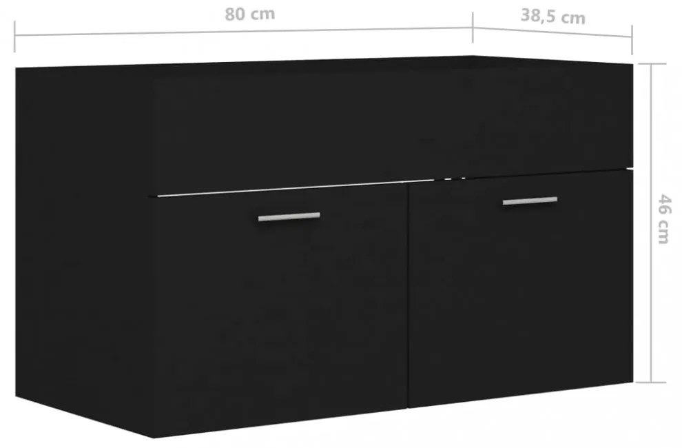 fekete szerelt fa mosdószekrény 80 x 38,5 x 46 cm