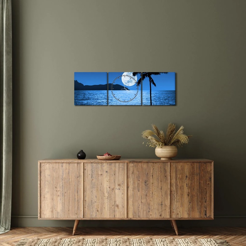 Kép - Hold a tenger felett (órával) (90x30 cm)