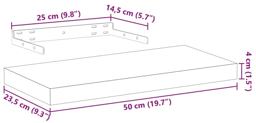 2 db szerelt fa függőpolc 50 x 23,5 x 4 cm