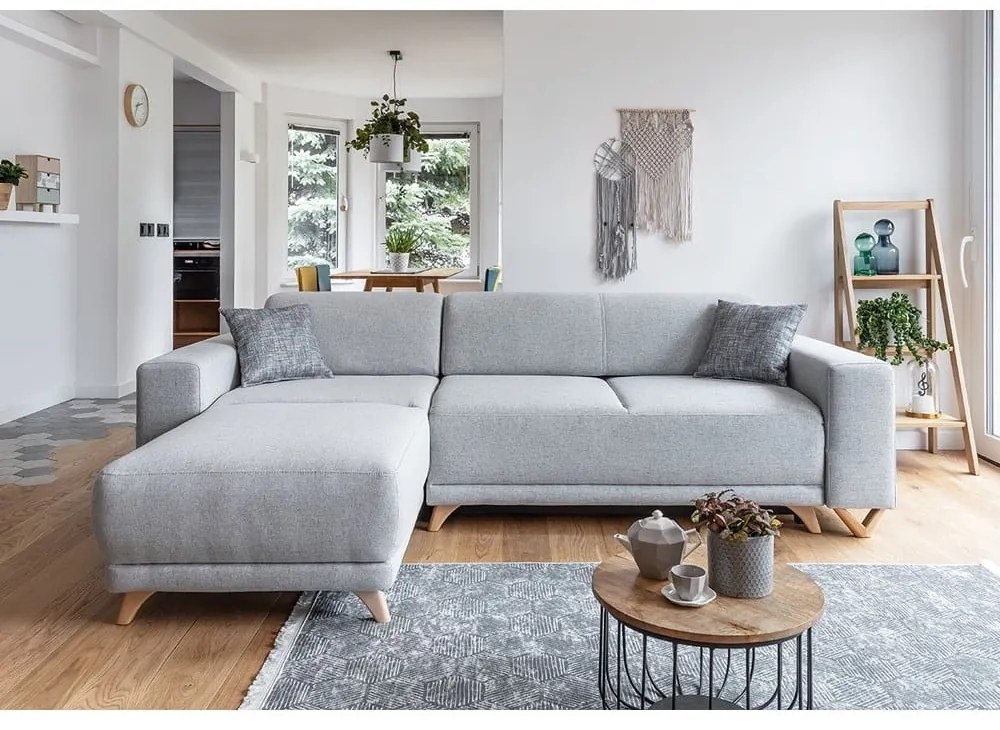 Világosszürke kinyitható-tárolóhelyes sarokkanapé Classy Sophie – Miuform