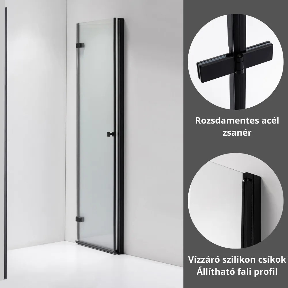 Stuxi Verona Black 70/80/90/100/110/120 cm széles csukló zuhanyajtó, 6 mm vízlepergető üveggel, fekete profillal