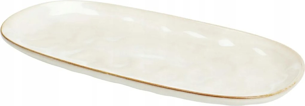 Tányértál ovális fehér, barna éllel 31cm Tálalótál mázas