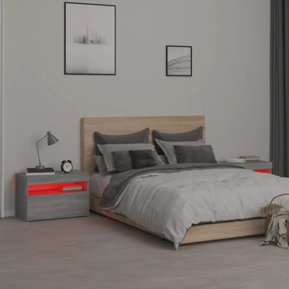 2 db szürke sonoma színű LED-es éjjeliszekrény 60x35x40 cm