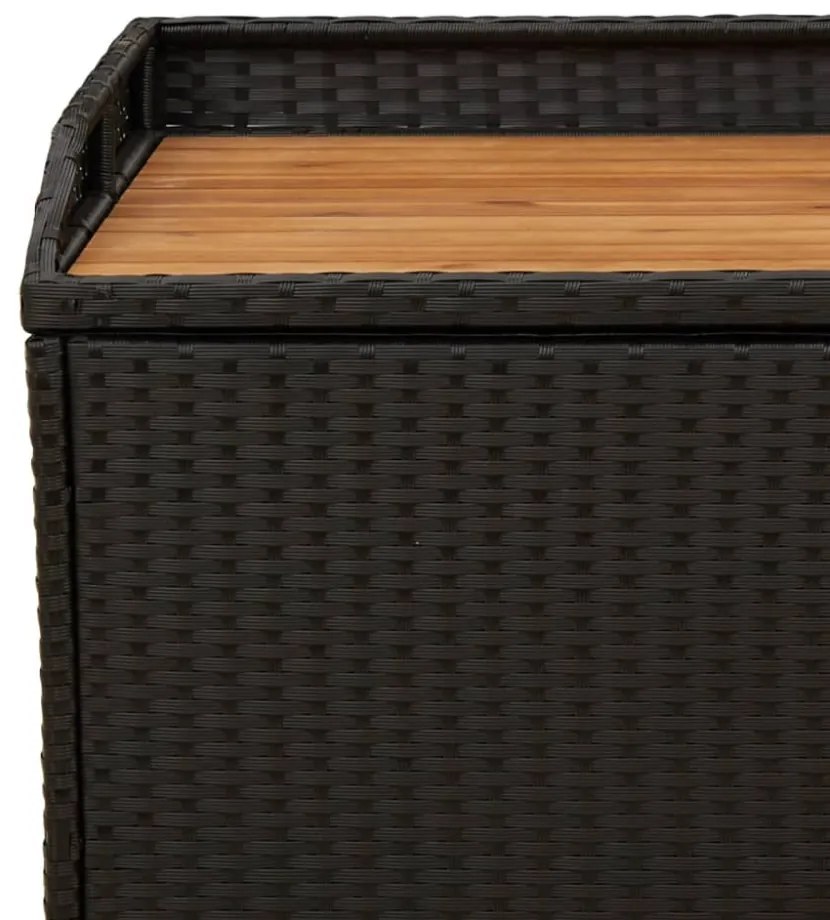 fekete polyrattan és akácfa tárolópad 100 x 50 x 52 cm