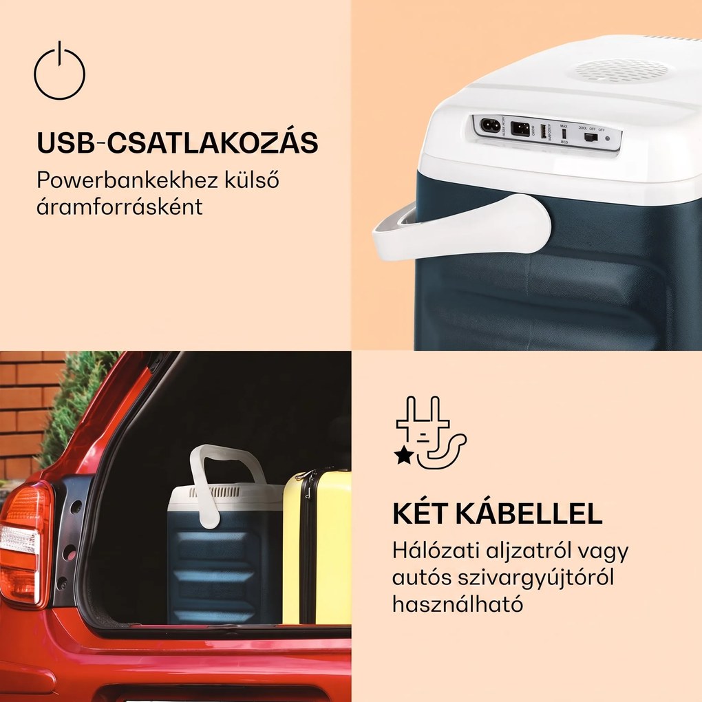 Klarstein BeerBelly 29, elektromos hűtődoboz, hűtés és hőmegtartó funkció, USB port, ECO üzemmód