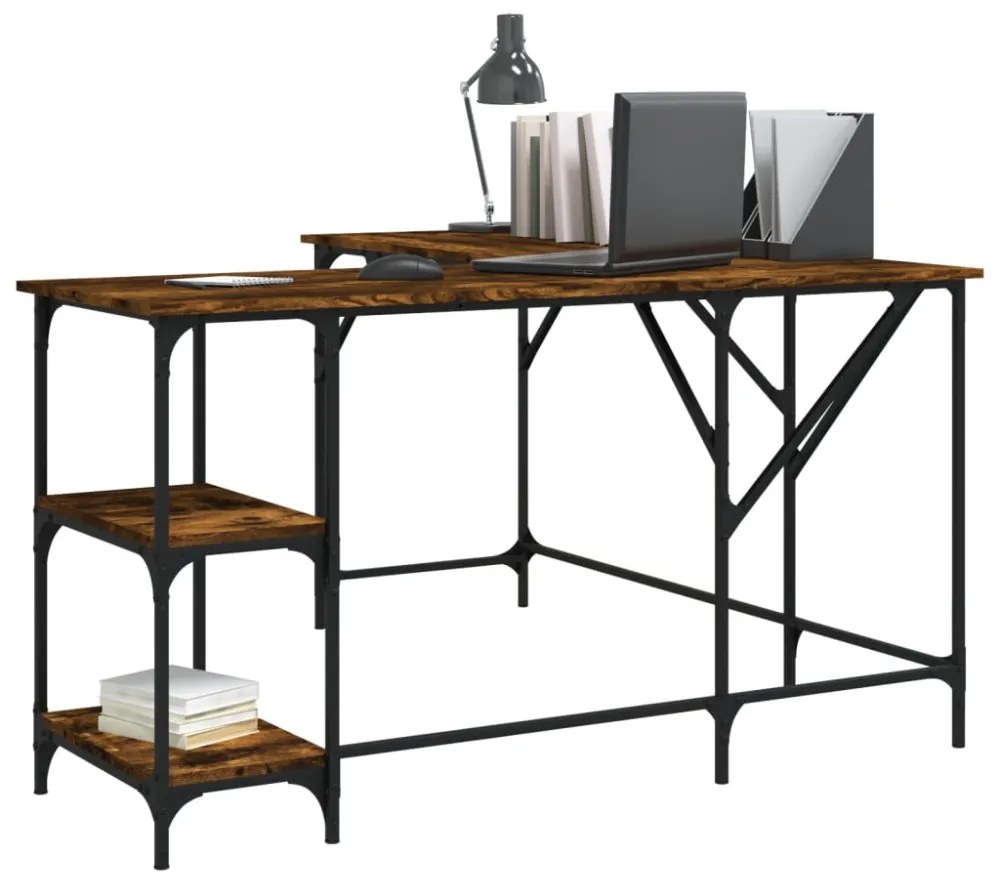 füstös tölgy színű szerelt fa íróasztal 139x139x75 cm