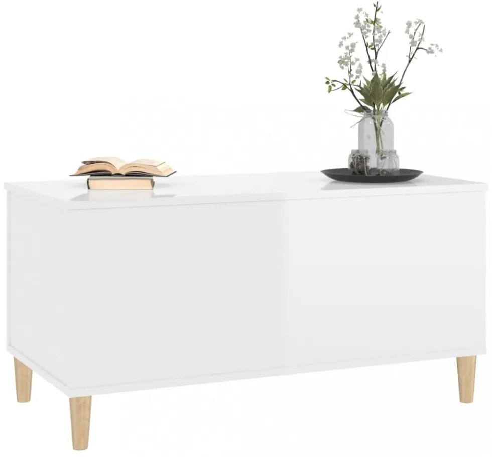 magasfényű fehér szerelt fa dohányzóasztal 90x44,5x45 cm