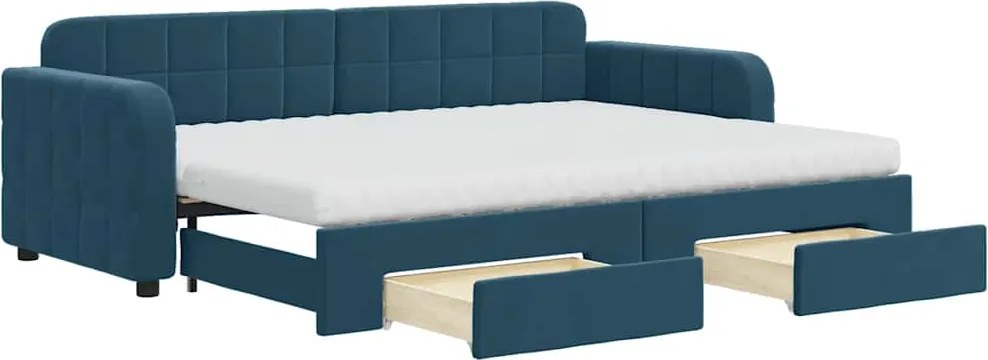 vidaXL kék kihúzható bársony heverő fiókokkal 80 x 200 cm