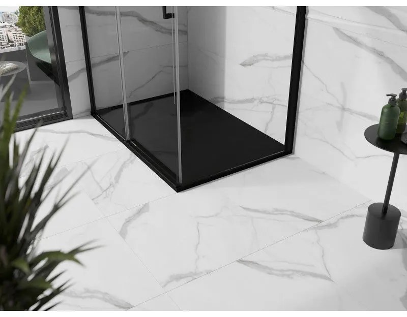 Mexen, Mexen Stone+ brodzik kompozytowy prostokątny 140 x 80 cm, czarny, maskownica czarna - 44708014-B