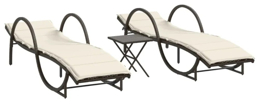 2 db barna polyrattan napozóágy asztallal