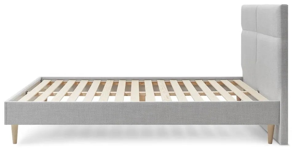 Világosszürke kárpitozott franciaágy ágyráccsal 160x200 cm Elyna – Bobochic Paris