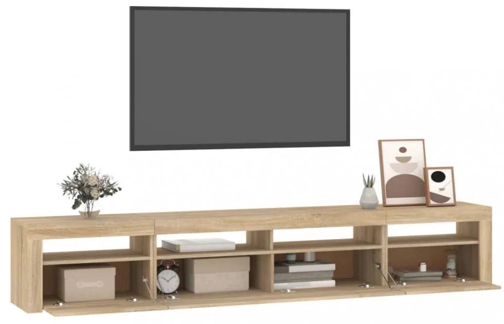 sonoma tölgy színű TV-szekrény LED-lámpákkal 240x35x40 cm