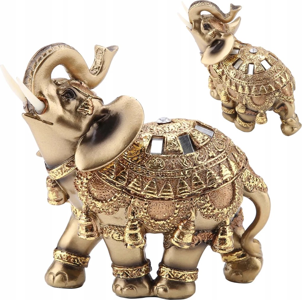 Boldog Elefánt Indiai Sárgaréz Figura Boldogság Feng Shui Arany