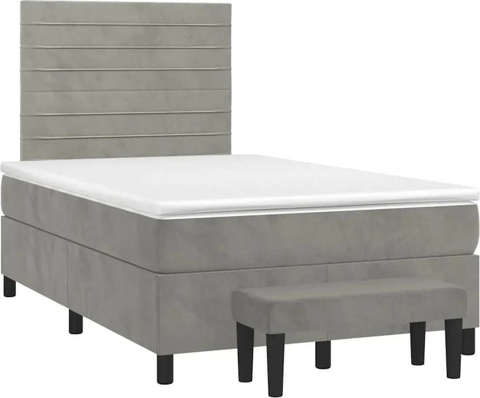 vidaXL világosszürke bársony rugós ágy matraccal 120 x 190 cm