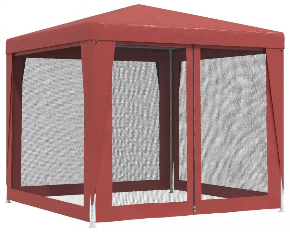 piros HDPE rendezvénysátor 4 hálós oldalfallal 2,5x2,5 m