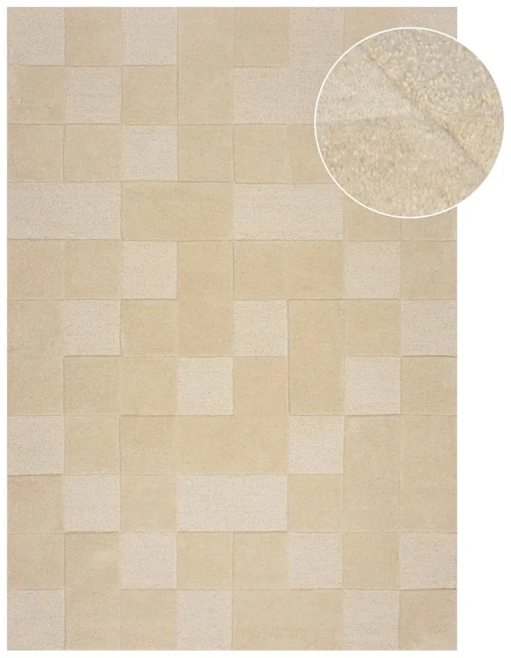 Bézs gyapjú szőnyeg 170x120 cm Checkerboard - Flair Rugs