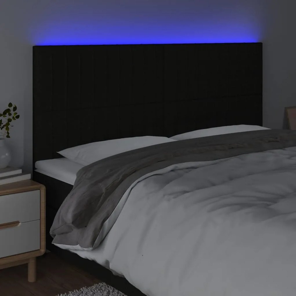 fekete szövet LED-es fejtámla 160x5x118/128 cm