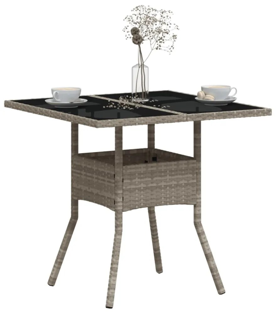 világosszürke polyrattan üveglapos kerti asztal 80 x 80 x 75 cm