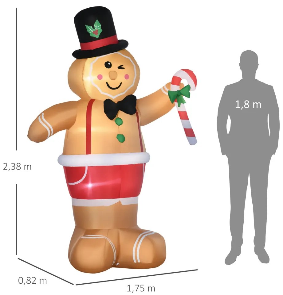 Önfelfújó mézeskalács figura, LED világítással, felfújóval, 238cm magas