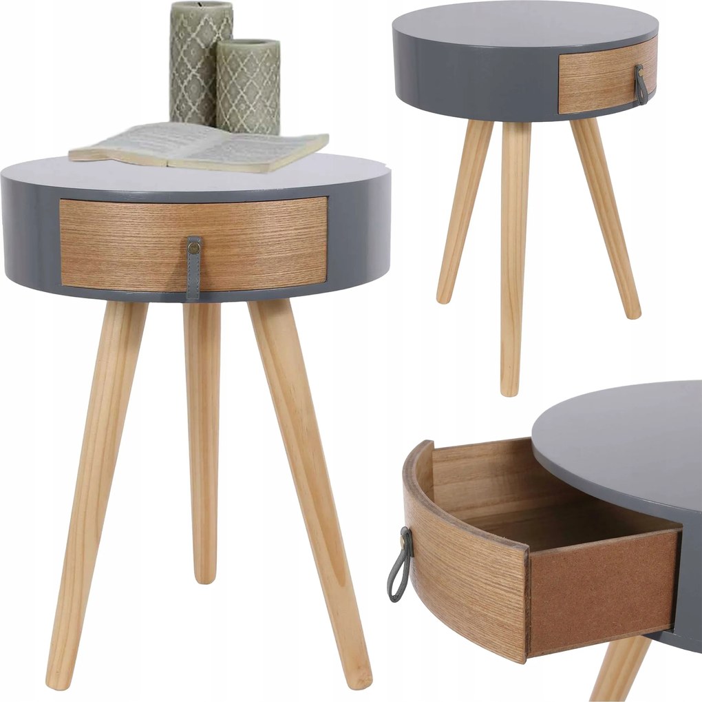 Éjjeli asztal szekrény Sylvia kerek szürke modern hálószoba fiókkal