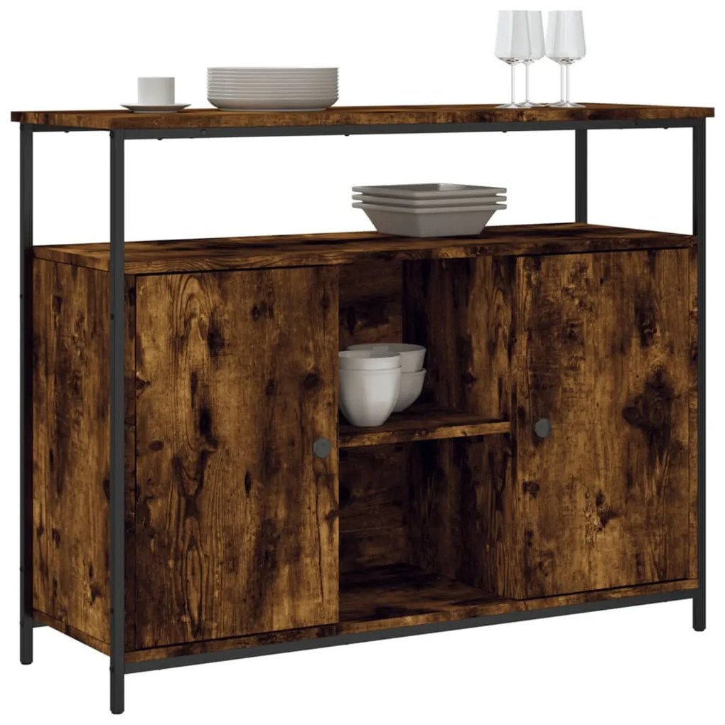 füstös tölgy színű szerelt fa tálalószekrény 100 x 35 x 80 cm