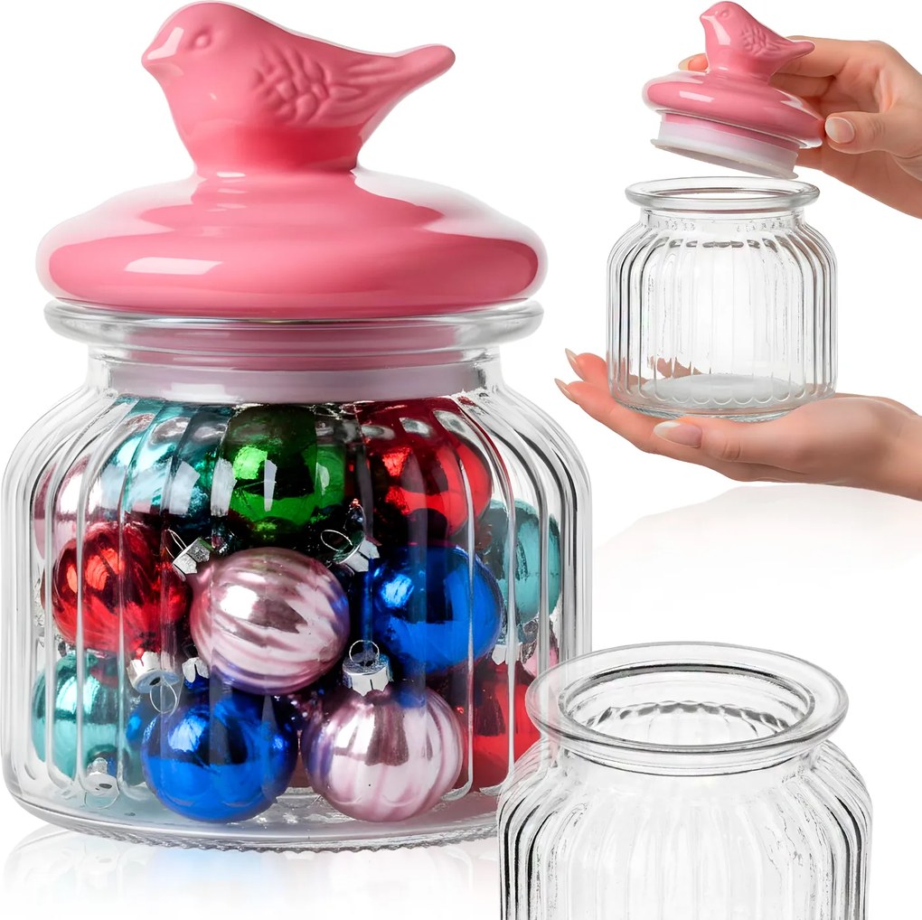 Üveg Élelmiszertartály 700 ml Díszítő tégely kerámia fedéllel